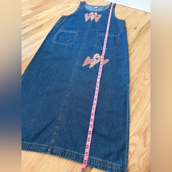 Vintage Haik's Denim Modest Patchwork Hearts Maxi Dress Buckle Straps Sz Large - Picture 11 of 14